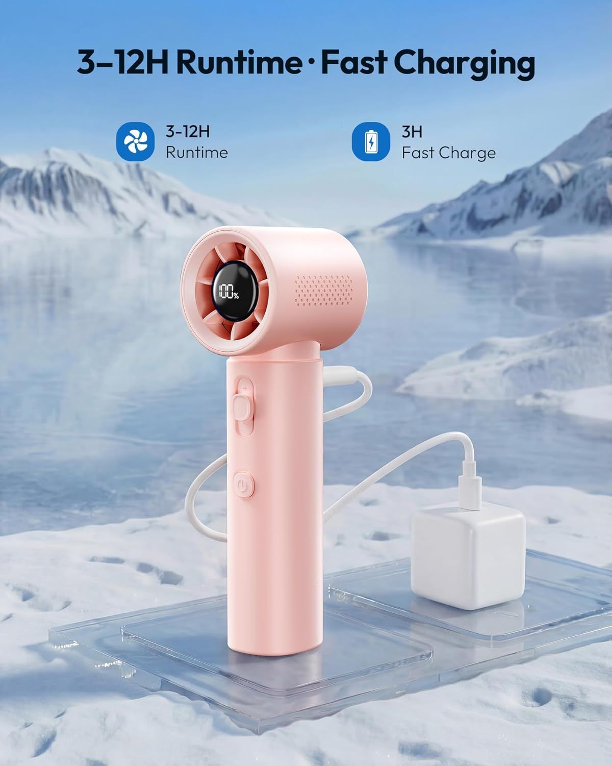 Portable Handheld Turbo Fan, 100 Gear High Speed, Up to 12H Rechargeable Personal Fan with Digital Display, Detachable Base & Lanyard, Small Travel Essentials Cooling Gifts for Women Men New Era Fashion LLc