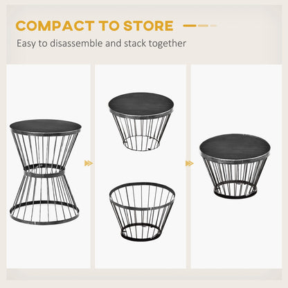 Patio End Table 16" Steel Side Table with Hourglass Design Black Accent Table for Outdoor and Indoor Use New Era Fashion LLc