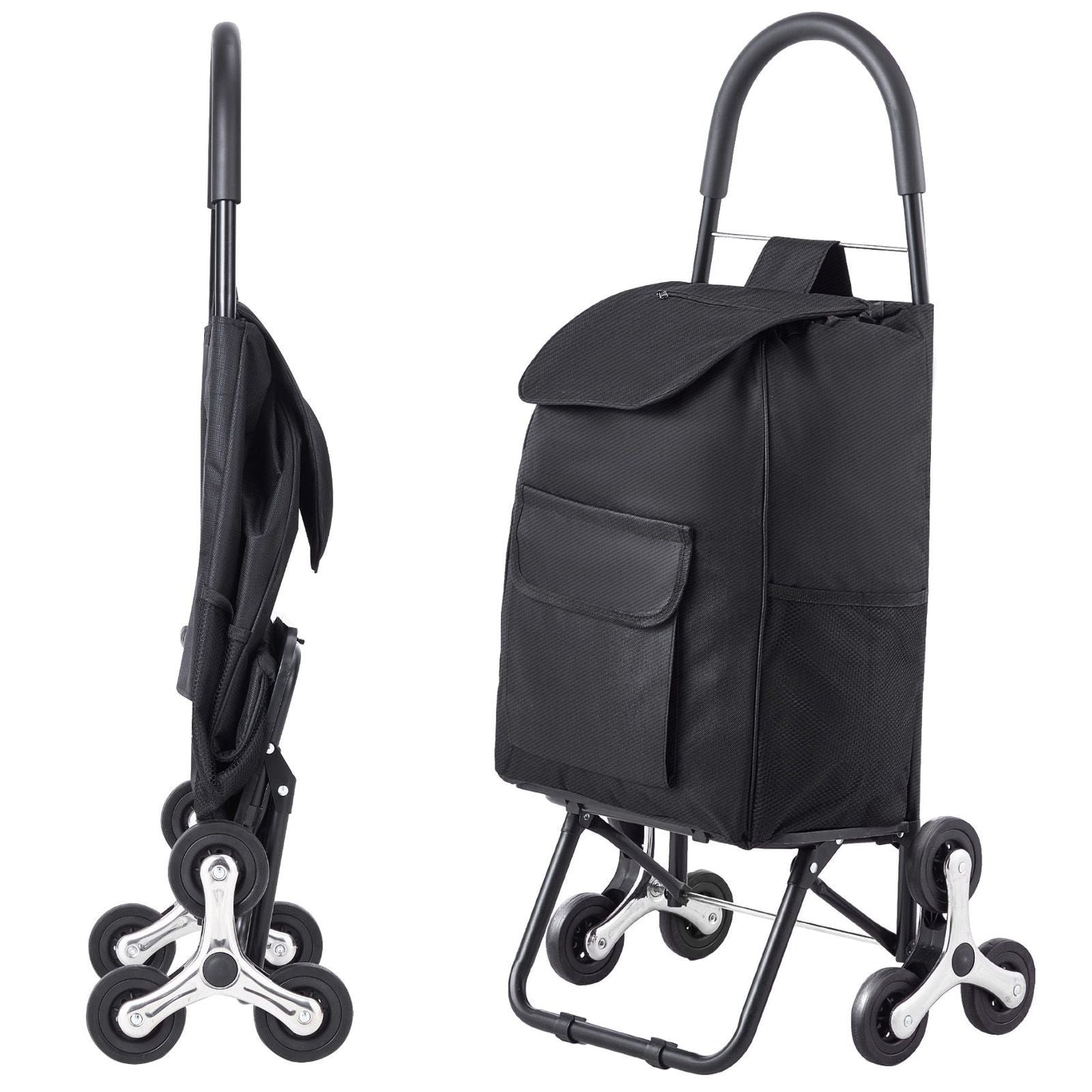 Stair Climber Trolley Dolly, 36L Folding Shopping Cart, Grocery Cart Trolley Laundry Stair Climbing Handcart with 6 Wheels & Oxford Cloth Bag, Foldable Cart for Shopping Grocery Laundry, Black New Era Fashion LLc