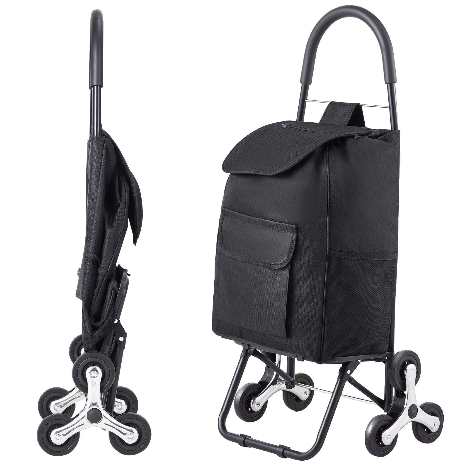 Stair Climber Trolley Dolly, 36L Folding Shopping Cart, Grocery Cart Trolley Laundry Stair Climbing Handcart with 6 Wheels & Oxford Cloth Bag, Foldable Cart for Shopping Grocery Laundry, Black New Era Fashion LLc