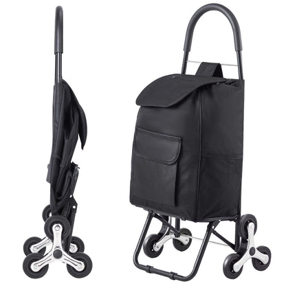 Stair Climber Trolley Dolly, 36L Folding Shopping Cart, Grocery Cart Trolley Laundry Stair Climbing Handcart with 6 Wheels & Oxford Cloth Bag, Foldable Cart for Shopping Grocery Laundry, Black New Era Fashion LLc