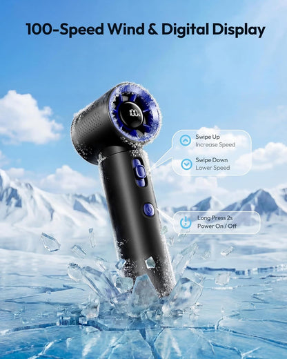 Portable Handheld Turbo Fan, 100 Gear High Speed, Up to 12H Rechargeable Personal Fan with Digital Display, Detachable Base & Lanyard, Small Travel Essentials Cooling Gifts for Women Men New Era Fashion LLc