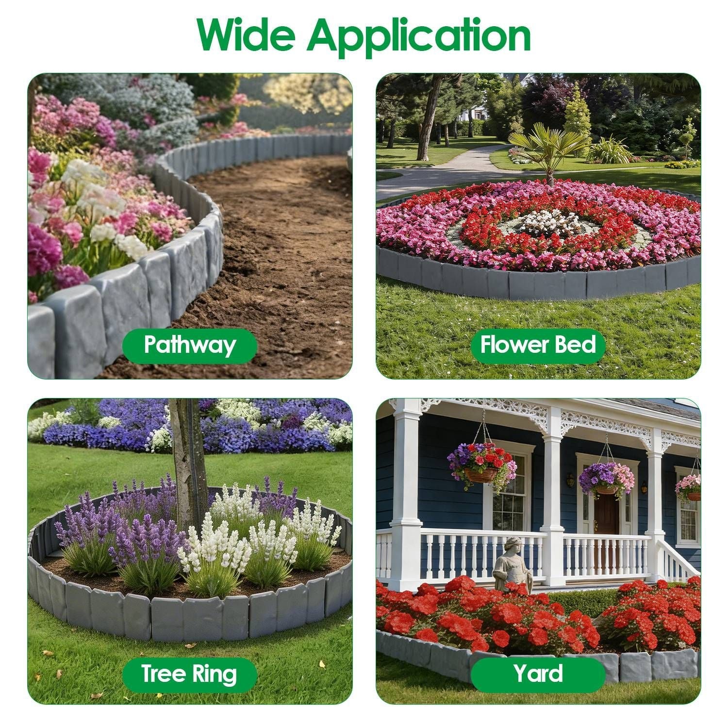 Flexible Cobblestone Landscape Edging, Weather Resistant PVC Garden Border Edging with Spikes & Shovel, Interlocking No Dig Lawn Edging for Yard Flower Bed Pathway New Era Fashion LLc