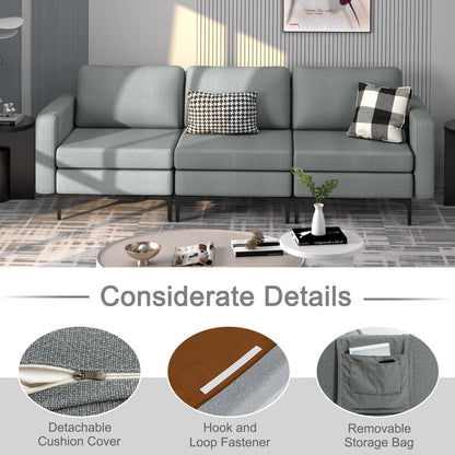 Convertible Sofa Couch with Magazine Pockets 3-Seat with 2 USB Port New Era Fashion LLc