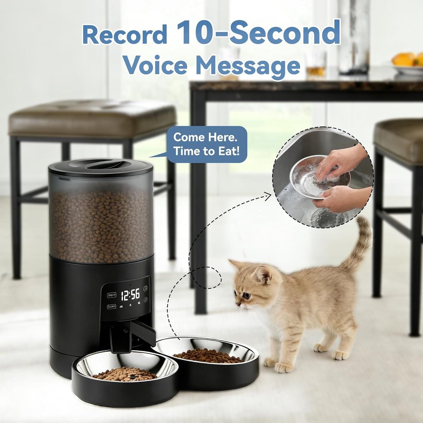 6L Automatic Cat Feeder for 2 Cats, Timed Cat Food Dispenser with 2 Stainless Bowls, 10s Voice Recorder, Dual Power Supply, 6 Meals 50 Portions Per Day, Dual Pet Feeder for Cat and Dog New Era Fashion LLc