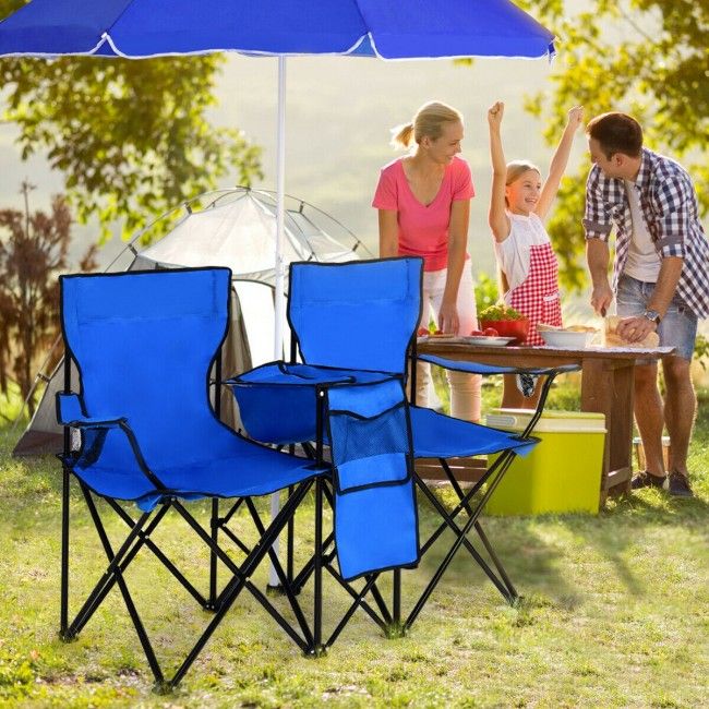 Portable Folding Picnic Double Chair With Umbrella New Era Fashion LLc