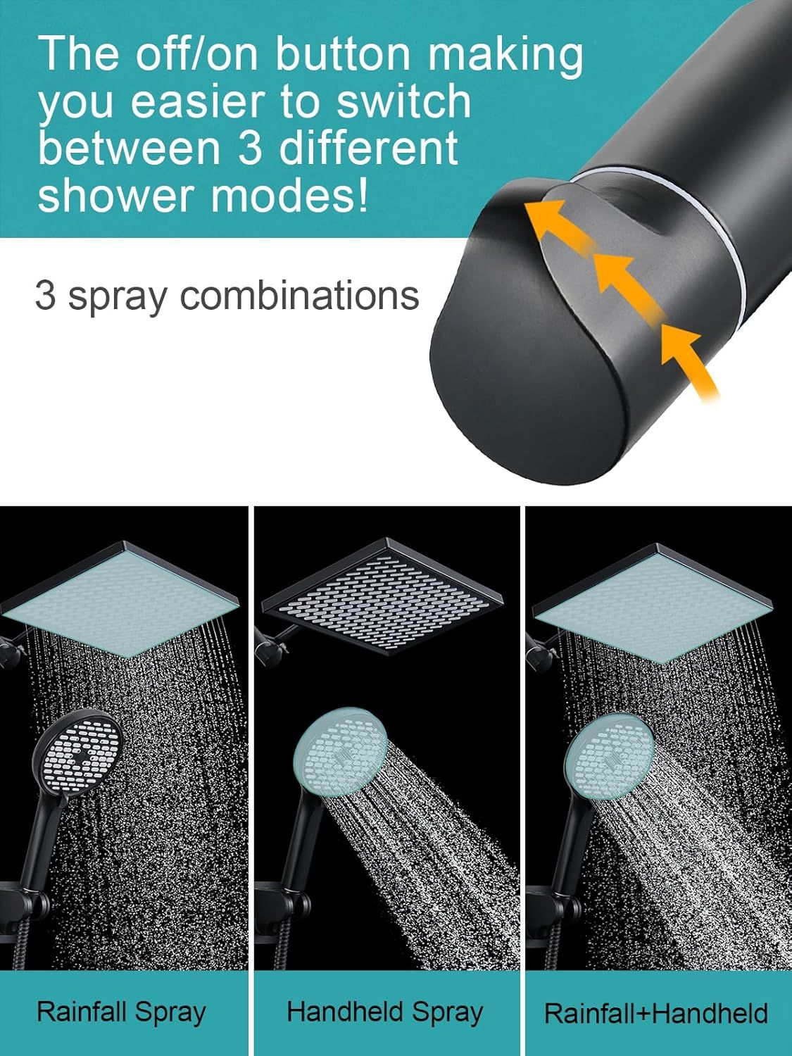 11.8 Inch Rain Shower Head with 6 Modes Handheld Water Spray High Pressure Showerhead Combo with 11 Inch Adjustable Extension Arm New Era Fashion LLc