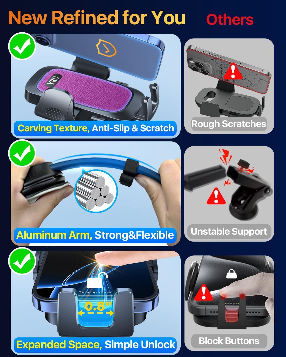 2026 Ultimate Car Phone Holder Mount Bendable & Adjustable Aluminum Arm Cell Phone Holder for Car Dashboard Windshield Phone Stand for iPhone 17 16 15 14 Pro Max Samsung Pickup Truck New Era Fashion LLc