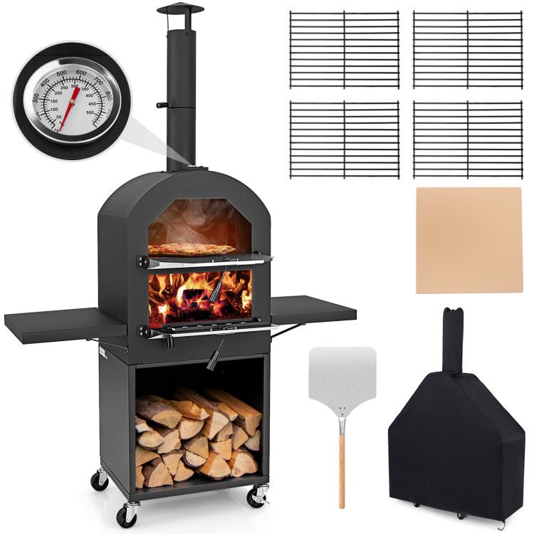 Outdoor Pizza Oven with Protective Cover and Grill Racks and Built-in Thermometer New Era Fashion LLc