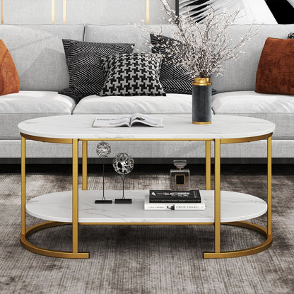 Marble Coffee Table with Open Storage Shelf New Era Fashion LLc