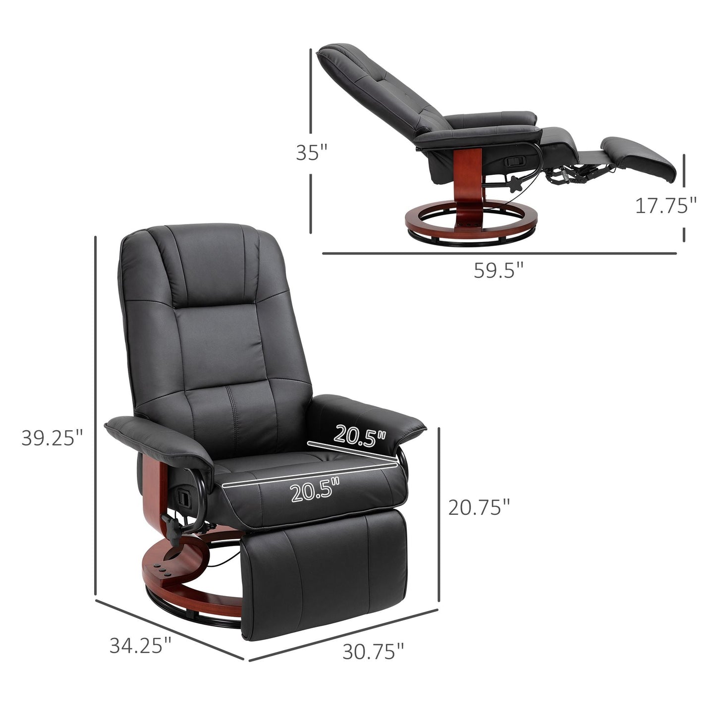 Living Room Relaxation: Black Faux Leather Swivel Recliner with Adjustable Footrest New Era Fashion LLc