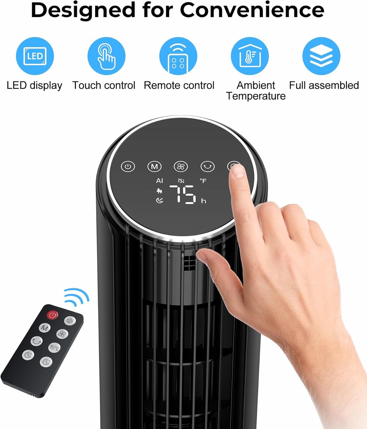 Tower Fan, 23ft/s Desk Fan with Remote, 70° Oscillating, Standing Table Fan with 4 Speeds, 4 Modes, 12Timer, 2026 New 13'' Bladeless Fan for Bedroom Office, Home New Era Fashion LLc