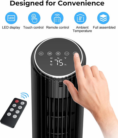 Tower Fan, 23ft/s Desk Fan with Remote, 70° Oscillating, Standing Table Fan with 4 Speeds, 4 Modes, 12Timer, 2026 New 13'' Bladeless Fan for Bedroom Office, Home New Era Fashion LLc