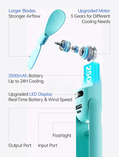 Handheld Travel Fan, Upgraded Mini Portable Fan with Up to 24 Working Hours for Long-term Outdoor Cooling, Combines Power Bank and Flashlight, Used for Summer, Cruise, Concert New Era Fashion LLc