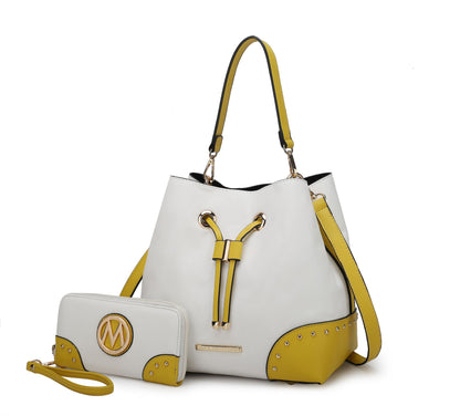 MKF Collection Candice Color Block Bucket Handbag with matching Wallet by Mia K New Era Fashion LLc
