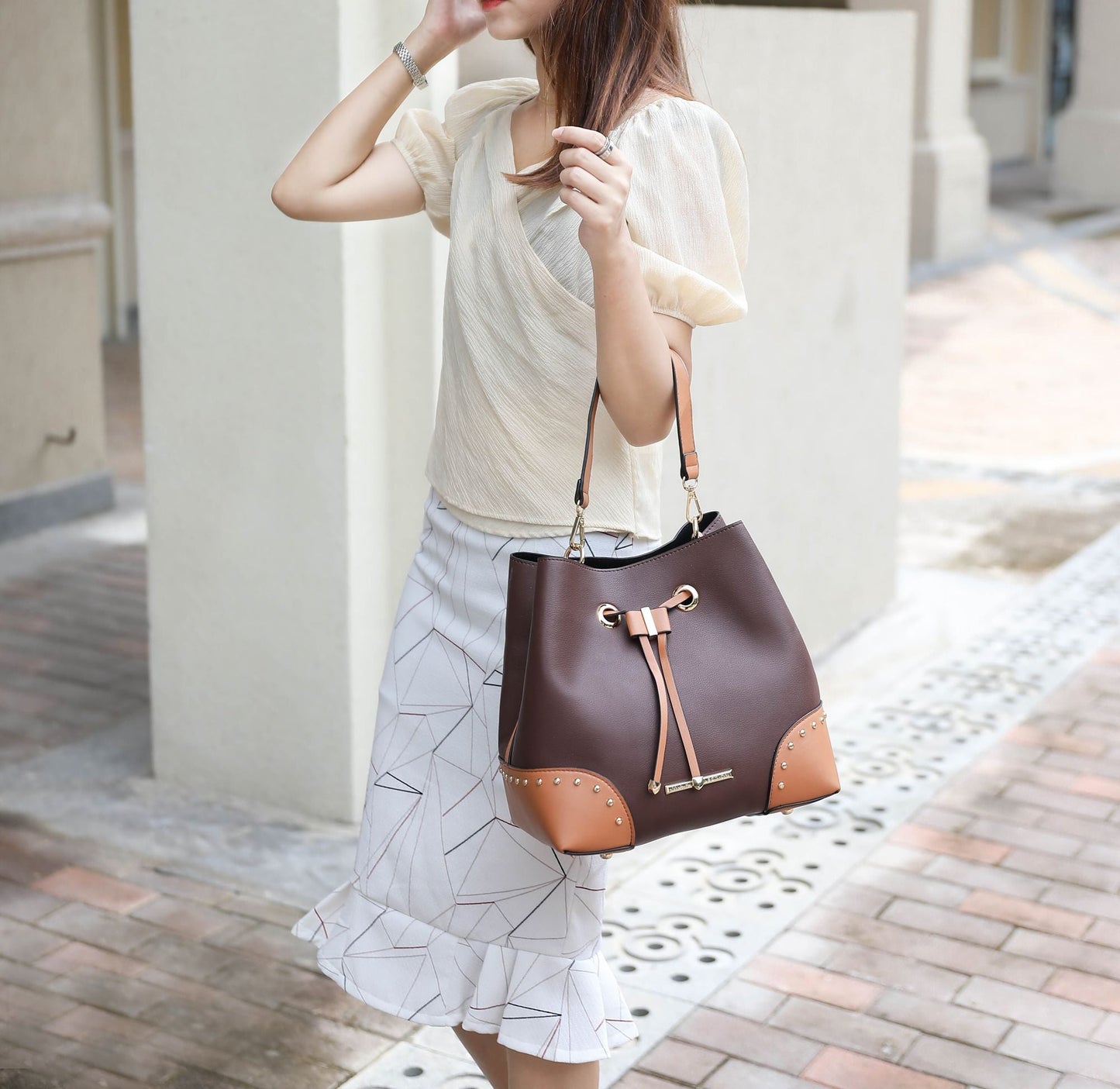MKF Collection Candice Color Block Bucket Handbag with matching Wallet by Mia K New Era Fashion LLc
