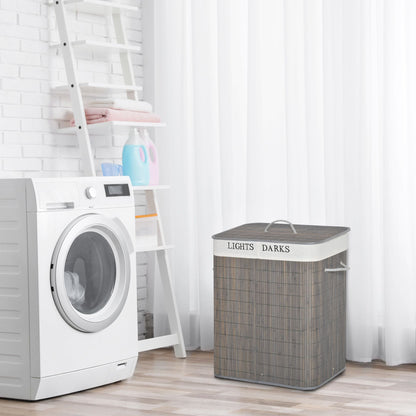 26.4-Gals Bamboo Laundry Hamper with Lid and Handles, 2-Section Collapsible Laundry Basket, Gray New Era Fashion LLc