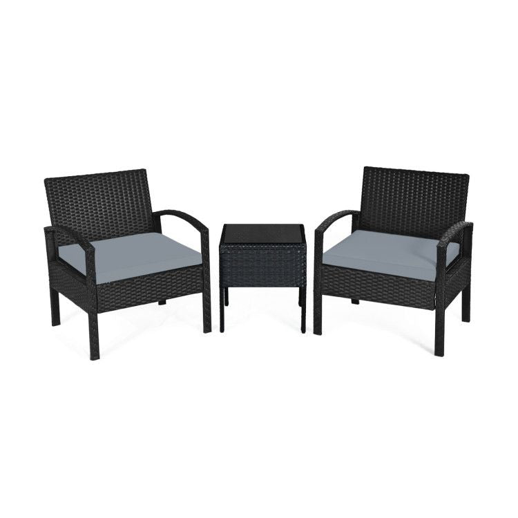 3 Pieces Outdoor Rattan Patio Conversation Set with Seat Cushions New Era Fashion LLc