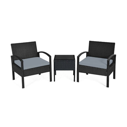 3 Pieces Outdoor Rattan Patio Conversation Set with Seat Cushions New Era Fashion LLc
