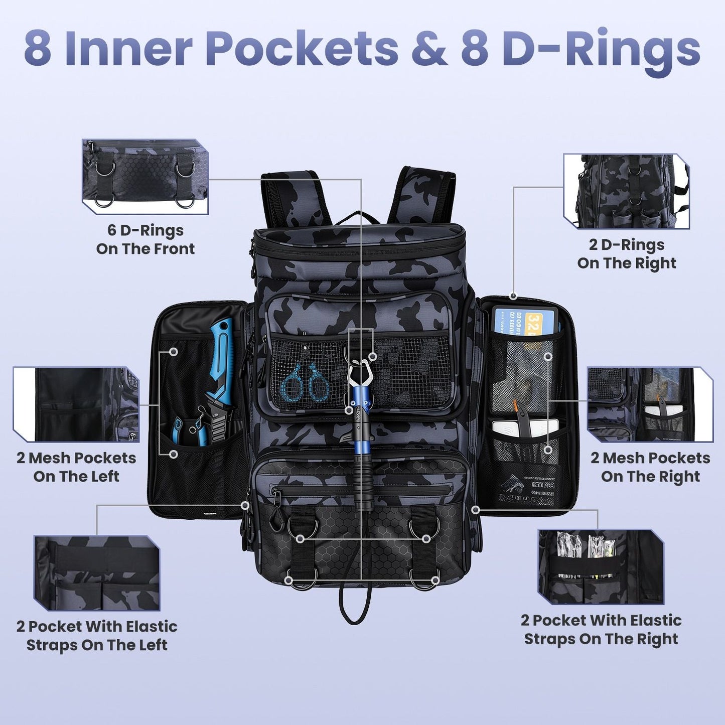 42L/11Gal Fishing Backpack Large Capacity Fishing Tackle Storage Bag with Rod Holders 16-Pocket Water-Resistant with Divider Adjustable Padded Straps for Fishing Gear Outdoor Camping Hiking New Era Fashion LLc