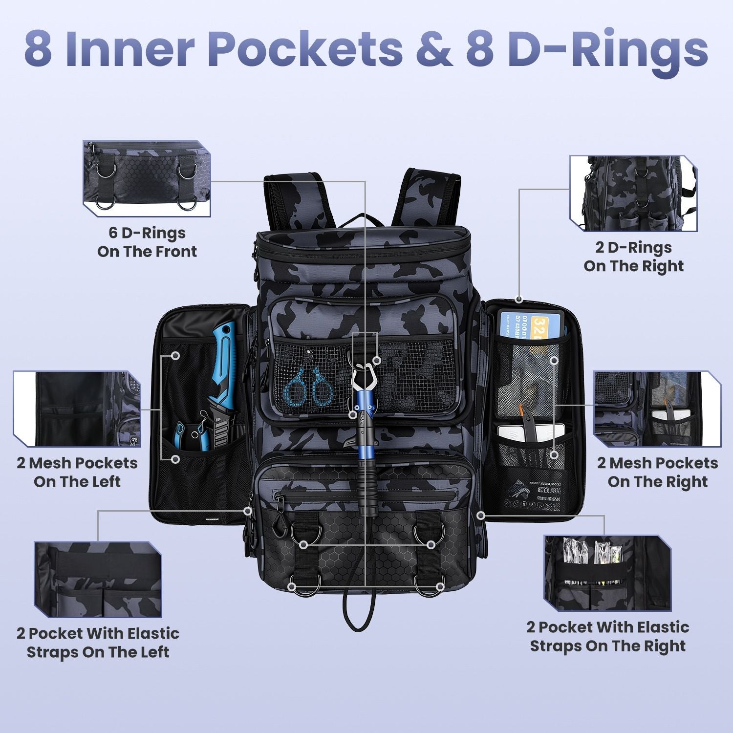 42L/11Gal Fishing Backpack Large Capacity Fishing Tackle Storage Bag with Rod Holders 16-Pocket Water-Resistant with Divider Adjustable Padded Straps for Fishing Gear Outdoor Camping Hiking New Era Fashion LLc