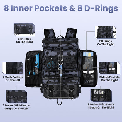 42L/11Gal Fishing Backpack Large Capacity Fishing Tackle Storage Bag with Rod Holders 16-Pocket Water-Resistant with Divider Adjustable Padded Straps for Fishing Gear Outdoor Camping Hiking New Era Fashion LLc