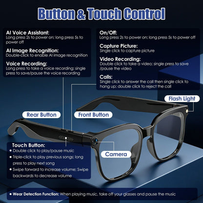 AI Smart Glasses with Camera and Audio 8MP HD1080P Real Time Translation 139 Languages Voice Assistant AI Photo Recognition Music Playback & Hands-Free Calling for Travel Meeting Vlog New Era Fashion LLc