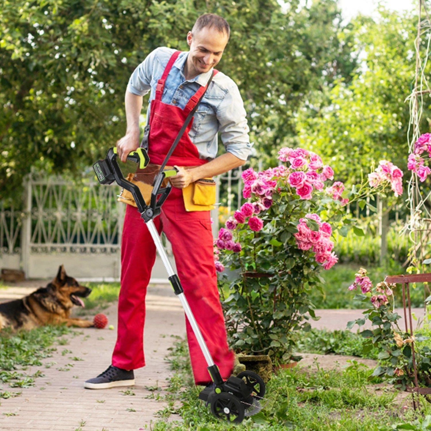 21V Electric Weed Edger Cordless String Trimmer Grass Mower Eater Bush Cutter with 16800RPM 2x 3000mAh Batteries 3.6-4.6FT Length 90° Rotatable Angle Saw Blade Steel Blade String Blade New Era Fashion LLc