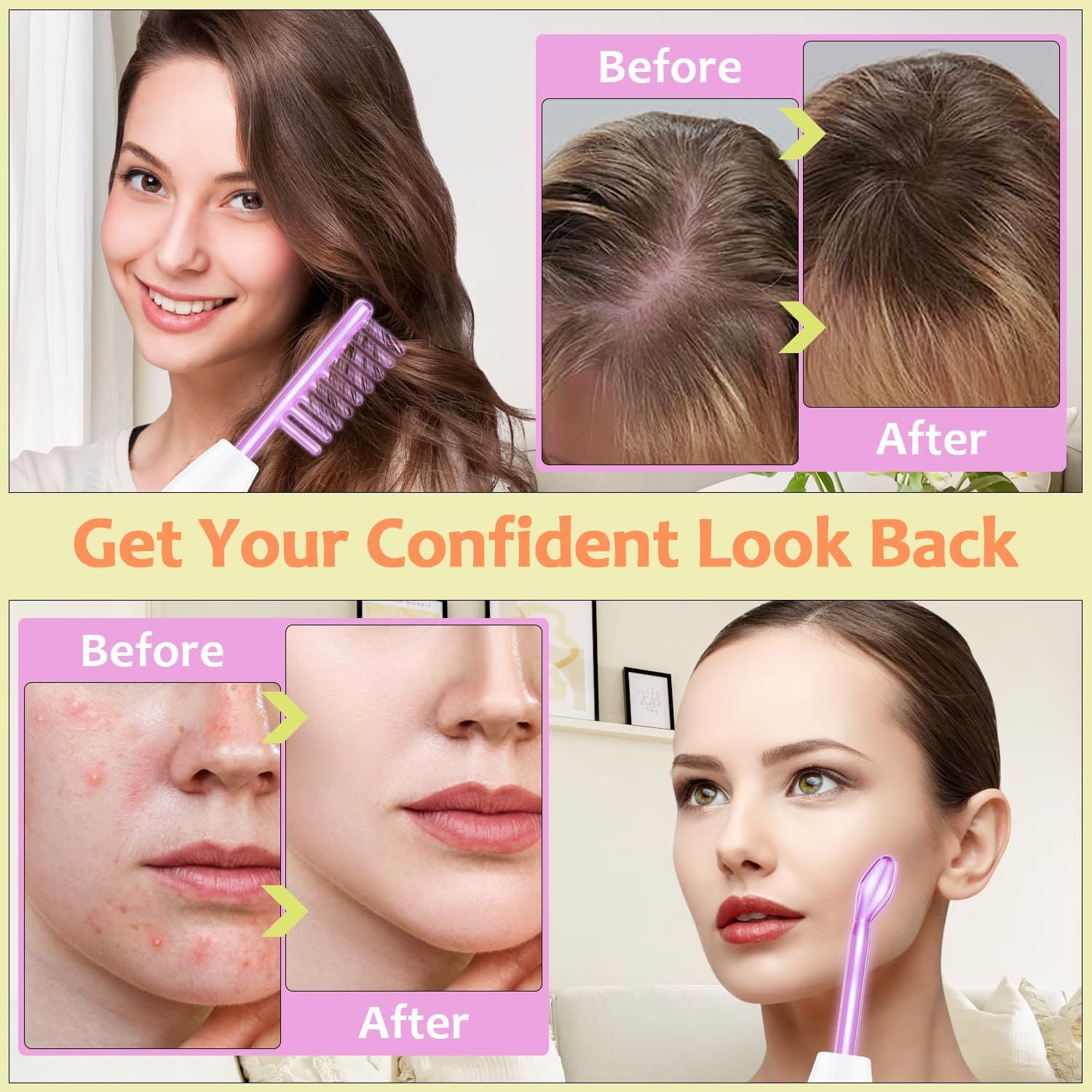 High Frequency Wand 'C Violet Portable Skin Therapy Machine for Anti-Aging - Skin Tightening - Wrinkle Reducing - Dark Circles - 4 in 1 New Era Fashion LLc