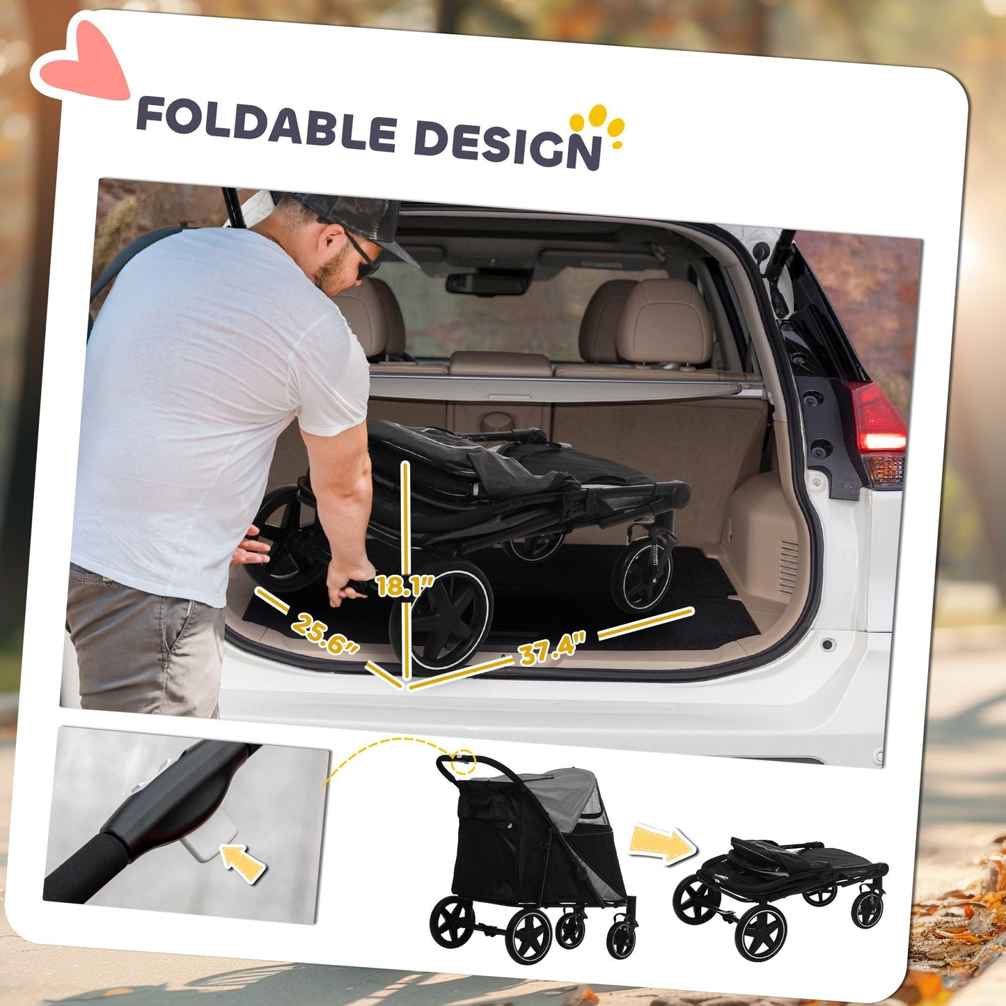 Pet Stroller Dog Cat Carriage One Click Fold with Universal Front Wheels Shock Absorber Brakes Storage Bags Mesh Window New Era Fashion LLc