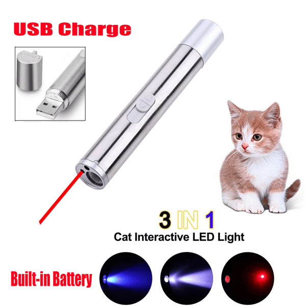 3 in1 1mw USB Rechargeable Pet Toy Pen Flashlight Red laser Beam UV Light 3-Modes Lamp New Era Fashion LLc