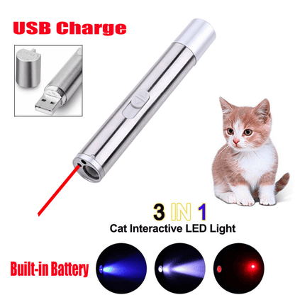 3 in1 1mw USB Rechargeable Pet Toy Pen Flashlight Red laser Beam UV Light 3-Modes Lamp New Era Fashion LLc