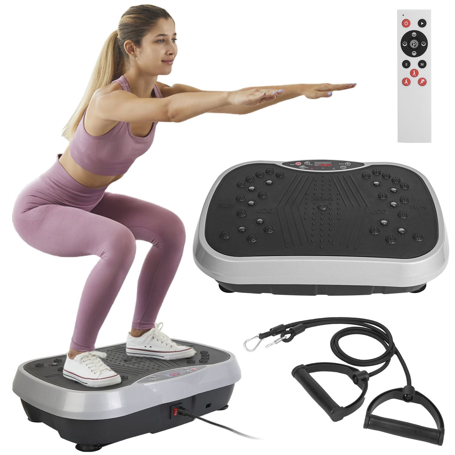 Vibration Exercise Machine With Resistant Bands Remote Control Whole Body Vibration Platform Workout Equipment Home Fitness Training Equipment For Weight Loss Fat Burner New Era Fashion LLc