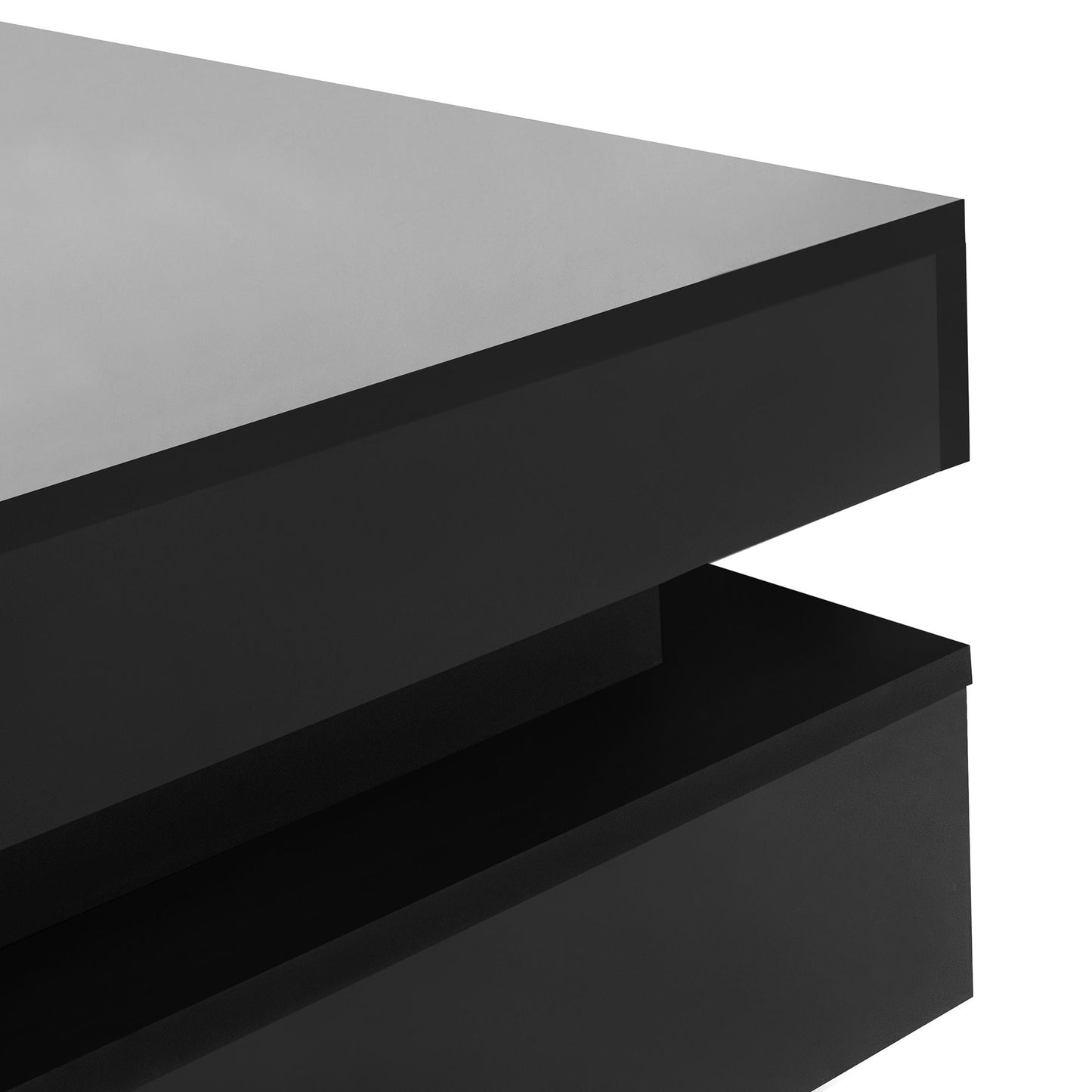 Sleek Black High Gloss Modern Coffee Table with 4 Drawers for Organized Living Rooms, Square Design with Wood Grain Legs, Ideal Cocktail Table 31.5''x31.5'' New Era Fashion LLc