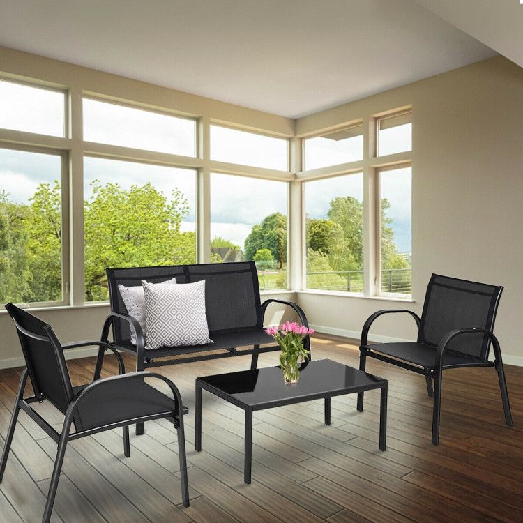 4 Pieces Patio Furniture Set with Glass Top Coffee Table New Era Fashion LLc