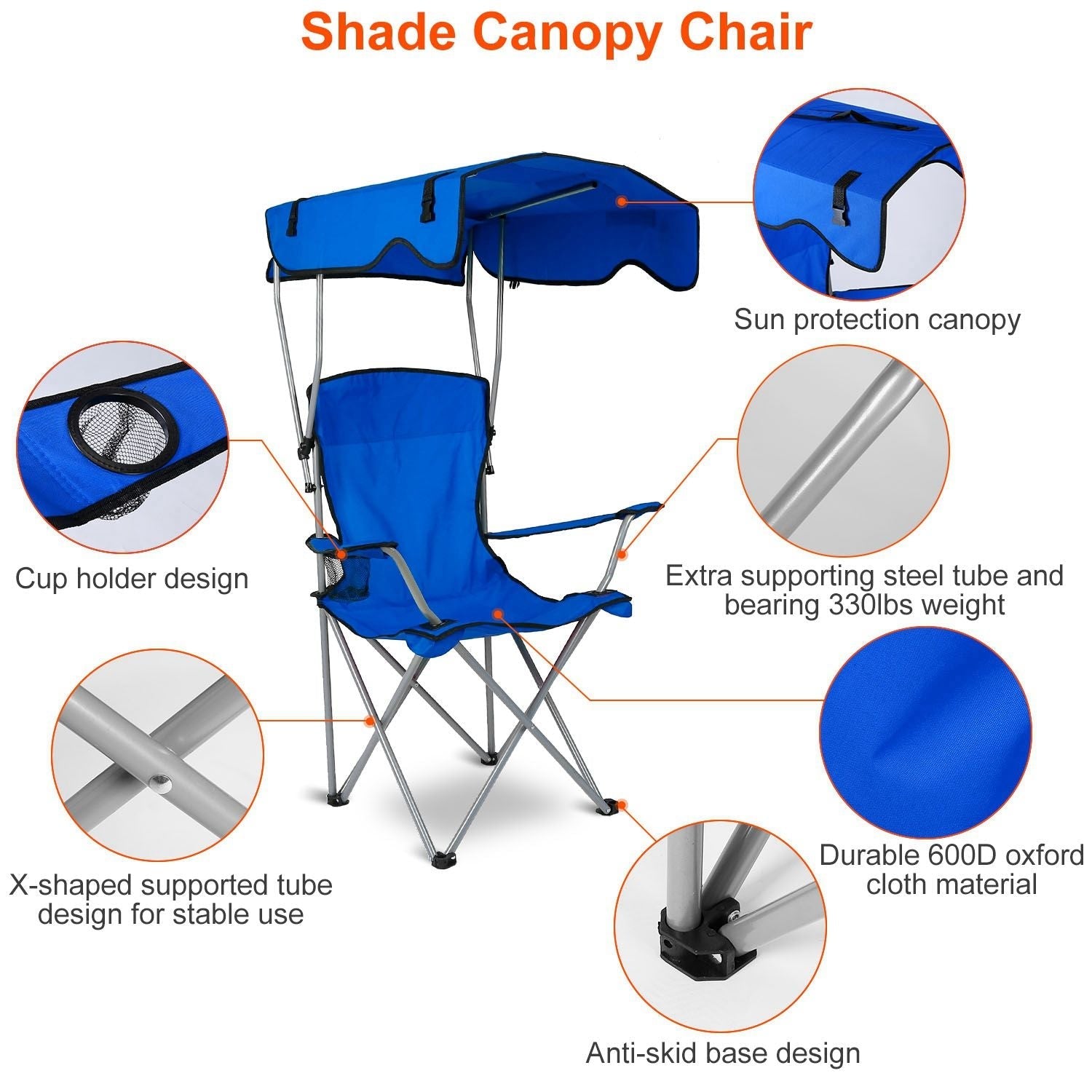 Foldable Beach Canopy Chair Sun Protection Camping Lawn Canopy Chair 330LBS Load Folding Seat New Era Fashion LLc