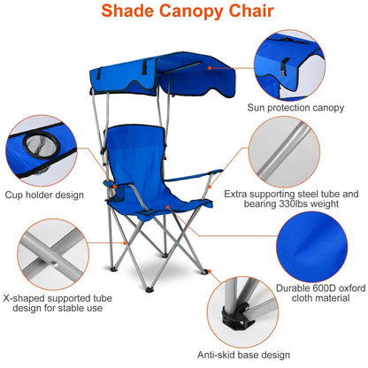 Foldable Beach Canopy Chair Sun Protection Camping Lawn Canopy Chair 330LBS Load Folding Seat New Era Fashion LLc