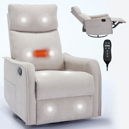 Heat Massage Manual Recliner Chair with Rocker and Swivel in Fabric for Living Room, Beige New Era Fashion LLc