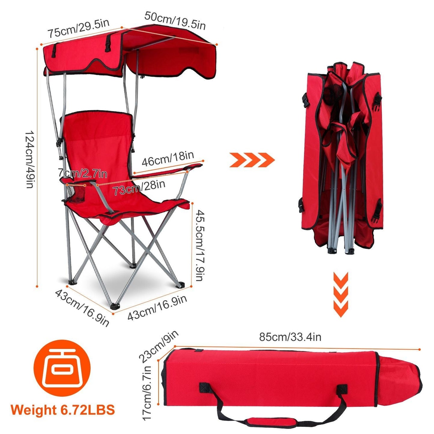 Foldable Beach Canopy Chair Sun Protection Camping Lawn Canopy Chair 330LBS Load Folding Seat New Era Fashion LLc
