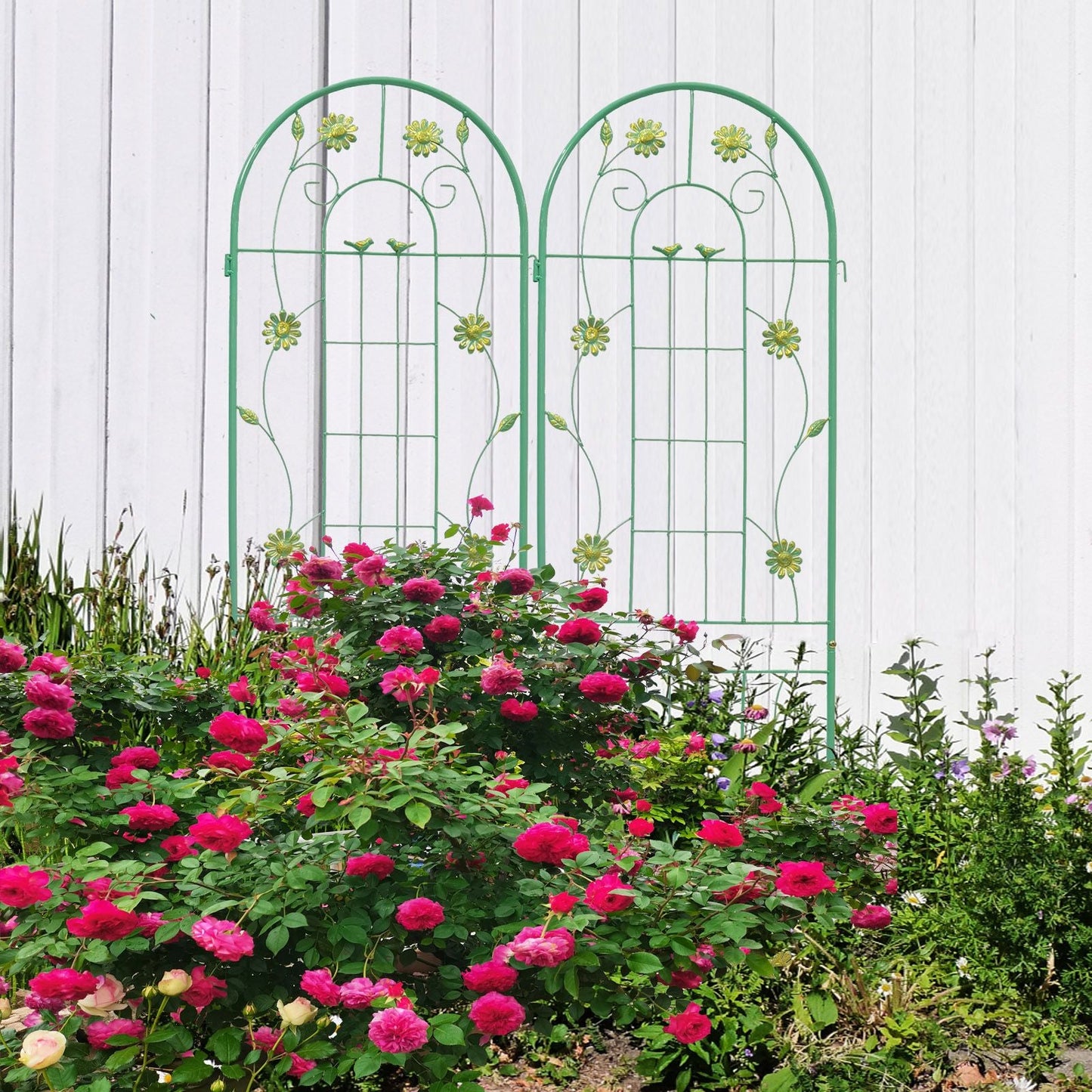 2 Pack 71" x 19.7" Metal Garden Trellis Rustproof Trellis for Climbing Plants Outdoor Flower Support Wrought Iron Ivy Vine Cucumbers Decorative(Green) New Era Fashion LLc