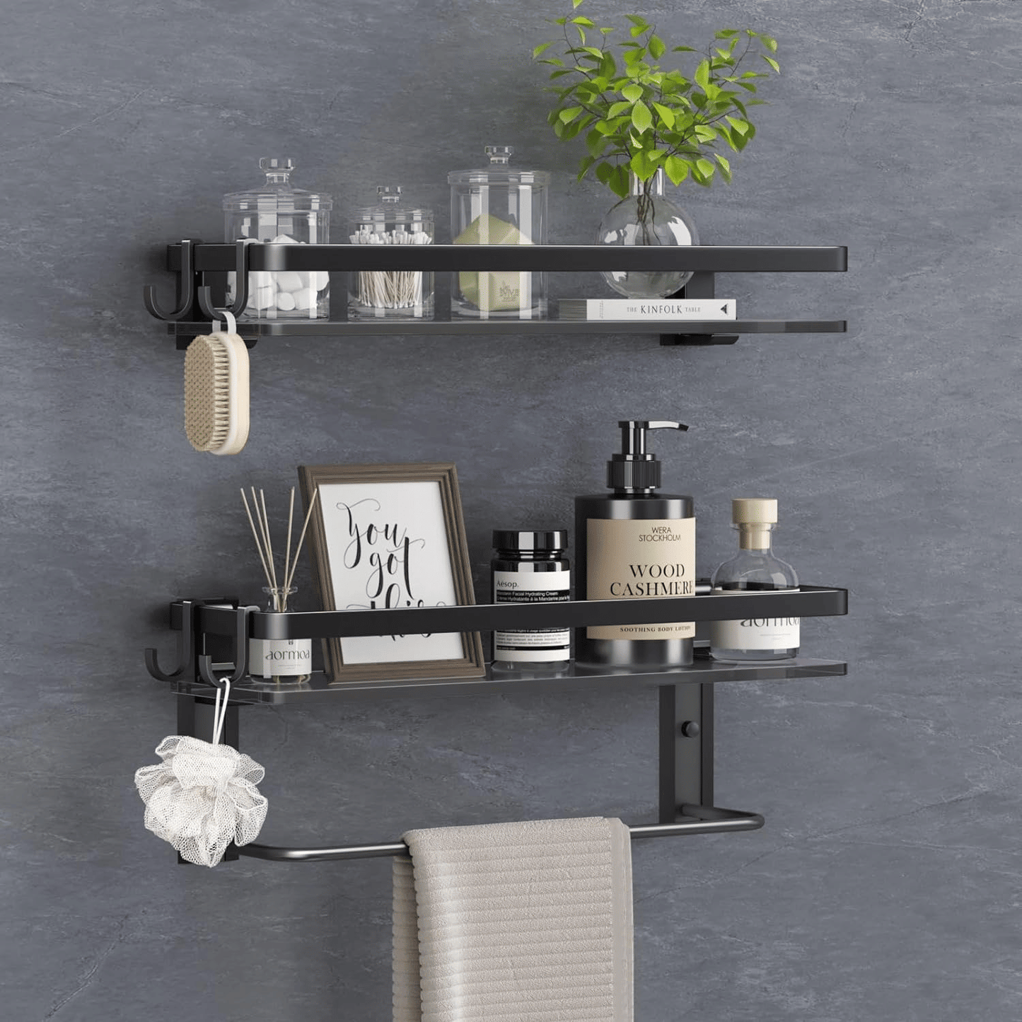 Glass Shelf for Bathroom 15.7 in Bathroom Shelves with Towel Bar Tempered Glass Shelves for Wall(2 Tier) New Era Fashion LLc