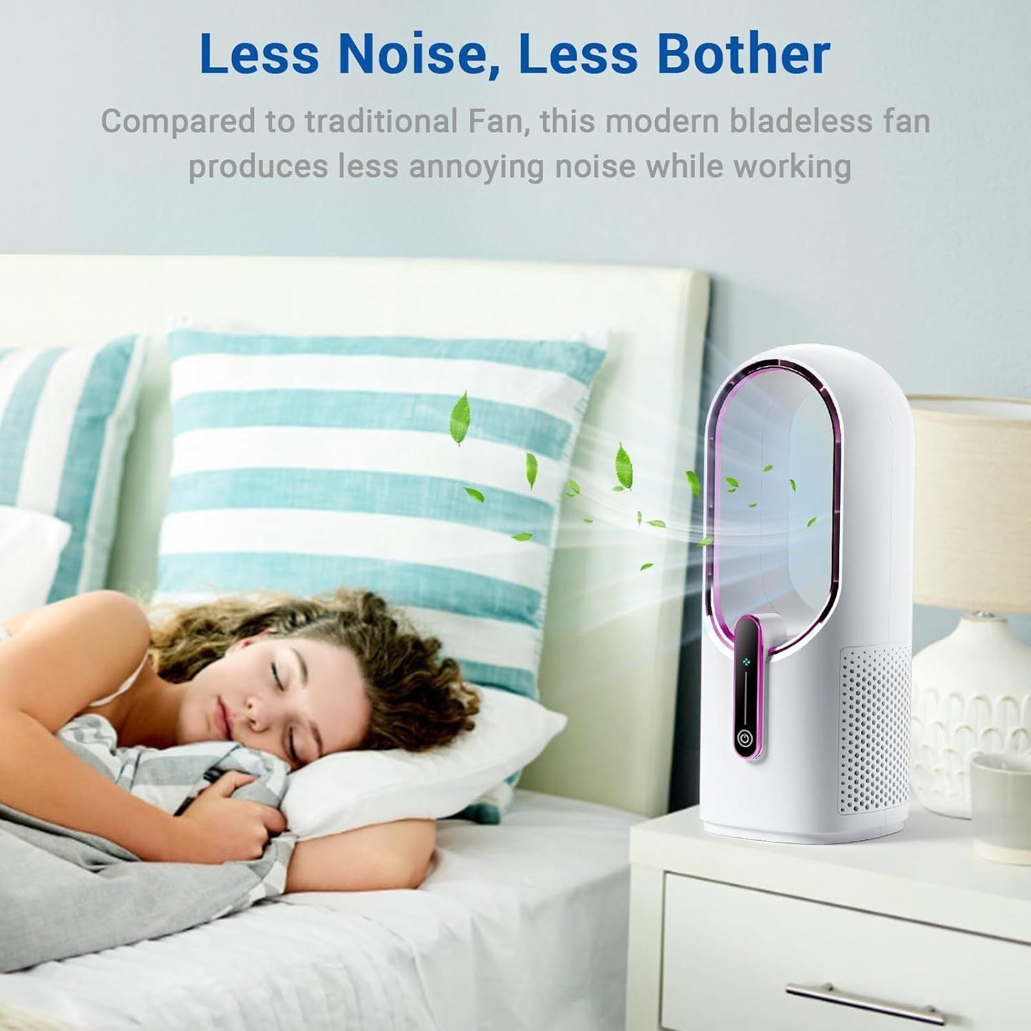 Bladeless Desk Fan, 11.8 Inch Small Rechargeable Fan, Quiet Office Fan, 3 Speeds, Touch Control, Easy to Clean, Desk Fan Small Quiet, Ideal for Home, Office, Travel New Era Fashion LLc