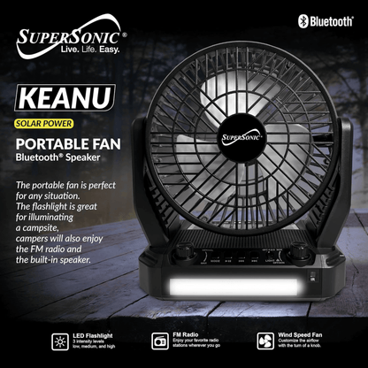 Supersonic Solar-Powered BT Speaker with FM Radio, LED Flashlight & Fan New Era Fashion LLc