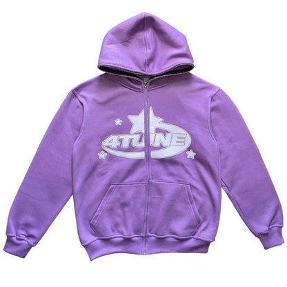 Star Letter Print Hoodie Men Retro Zip Up Long Sleeve Loose Jacket Coats Harajuku Casual Gothic Hooded Sweatshirt Y2K Streetwear New Era Fashion LLc