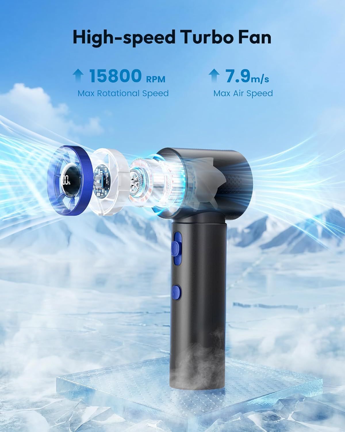 Portable Handheld Turbo Fan, 100 Gear High Speed, Up to 12H Rechargeable Personal Fan with Digital Display, Detachable Base & Lanyard, Small Travel Essentials Cooling Gifts for Women Men New Era Fashion LLc