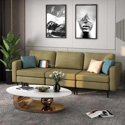 Convertible Sofa Couch with Magazine Pockets 3-Seat with 2 USB Port New Era Fashion LLc