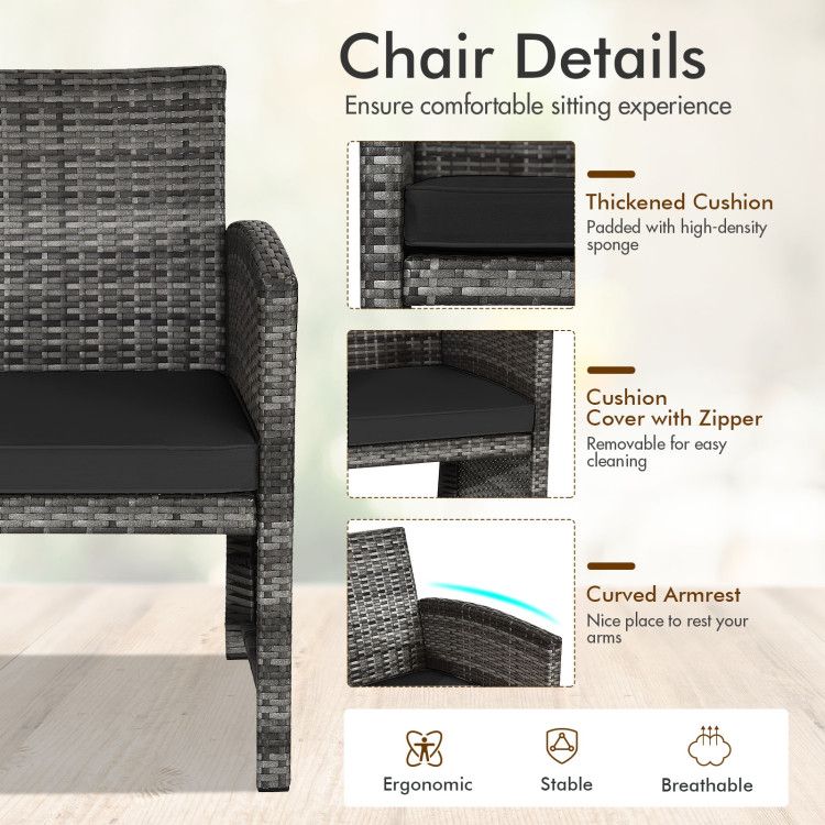 4 Pieces Patio Rattan Furniture Set with Glass Table and Loveseat New Era Fashion LLc