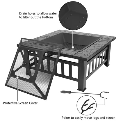 Portable Courtyard Metal Fire Pit with Accessories Black New Era Fashion LLc