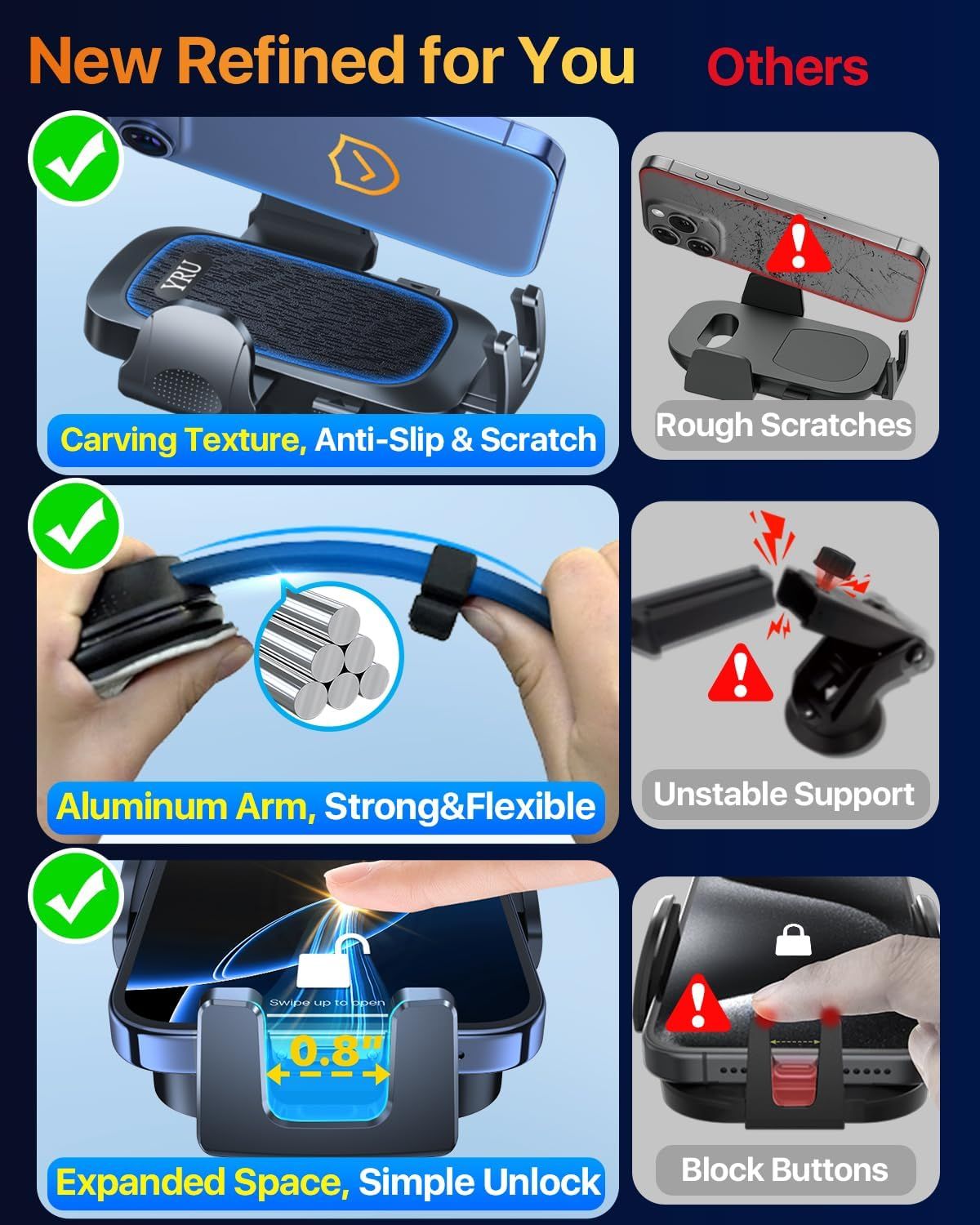 2026 Ultimate Car Phone Holder Mount Bendable & Adjustable Aluminum Arm Cell Phone Holder for Car Dashboard Windshield Phone Stand for iPhone 17 16 15 14 Pro Max Samsung Pickup Truck New Era Fashion LLc