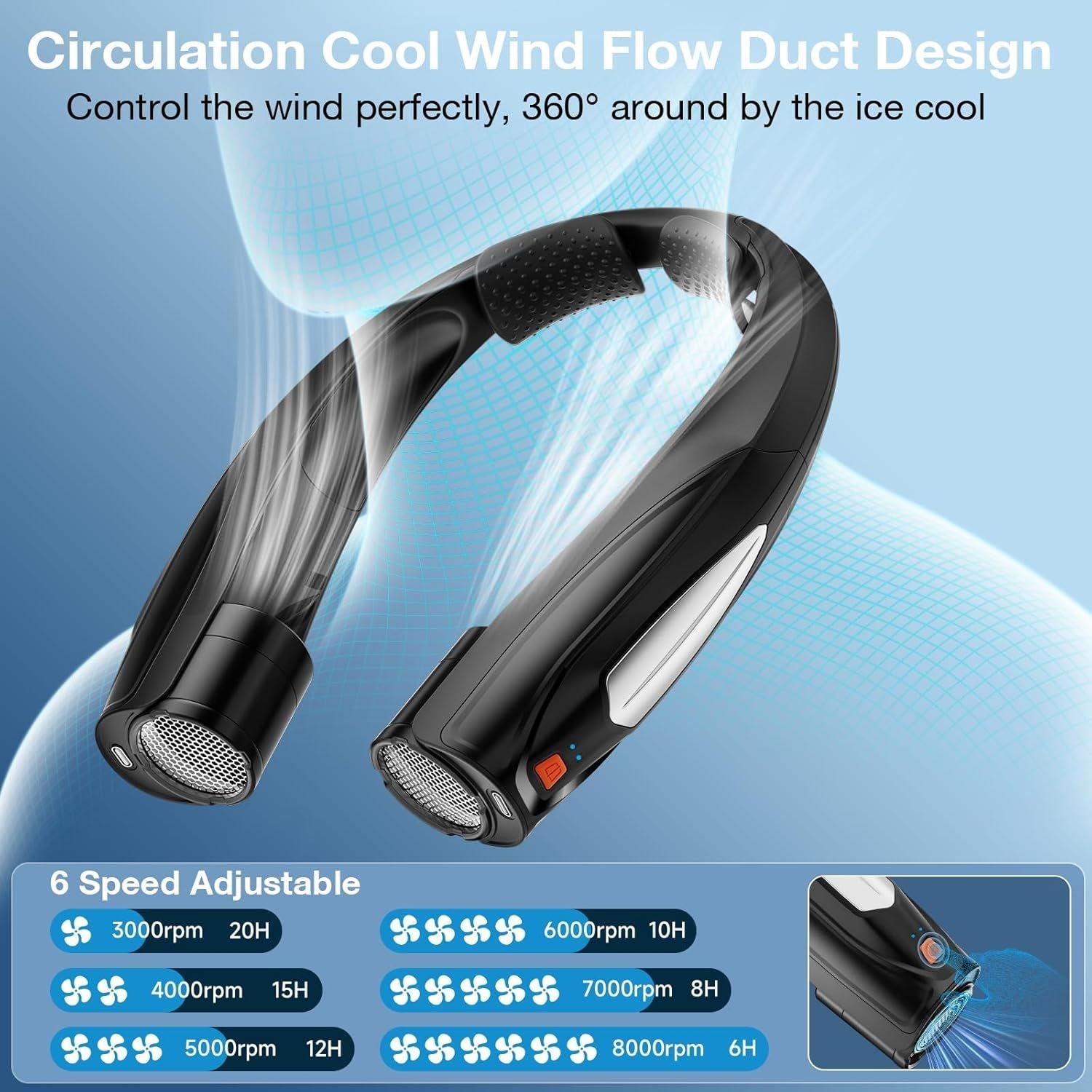 Neck Fan, 6 Speeds Adjustable Portable Personal Fan Rechargeable, Faster Cooling Wearable Fan, Ultra Quiet for Home, Office, Travel, Outdoor New Era Fashion LLc